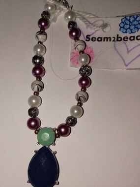 Purple Pearl & Blue Teardrop Pendant Bracelet